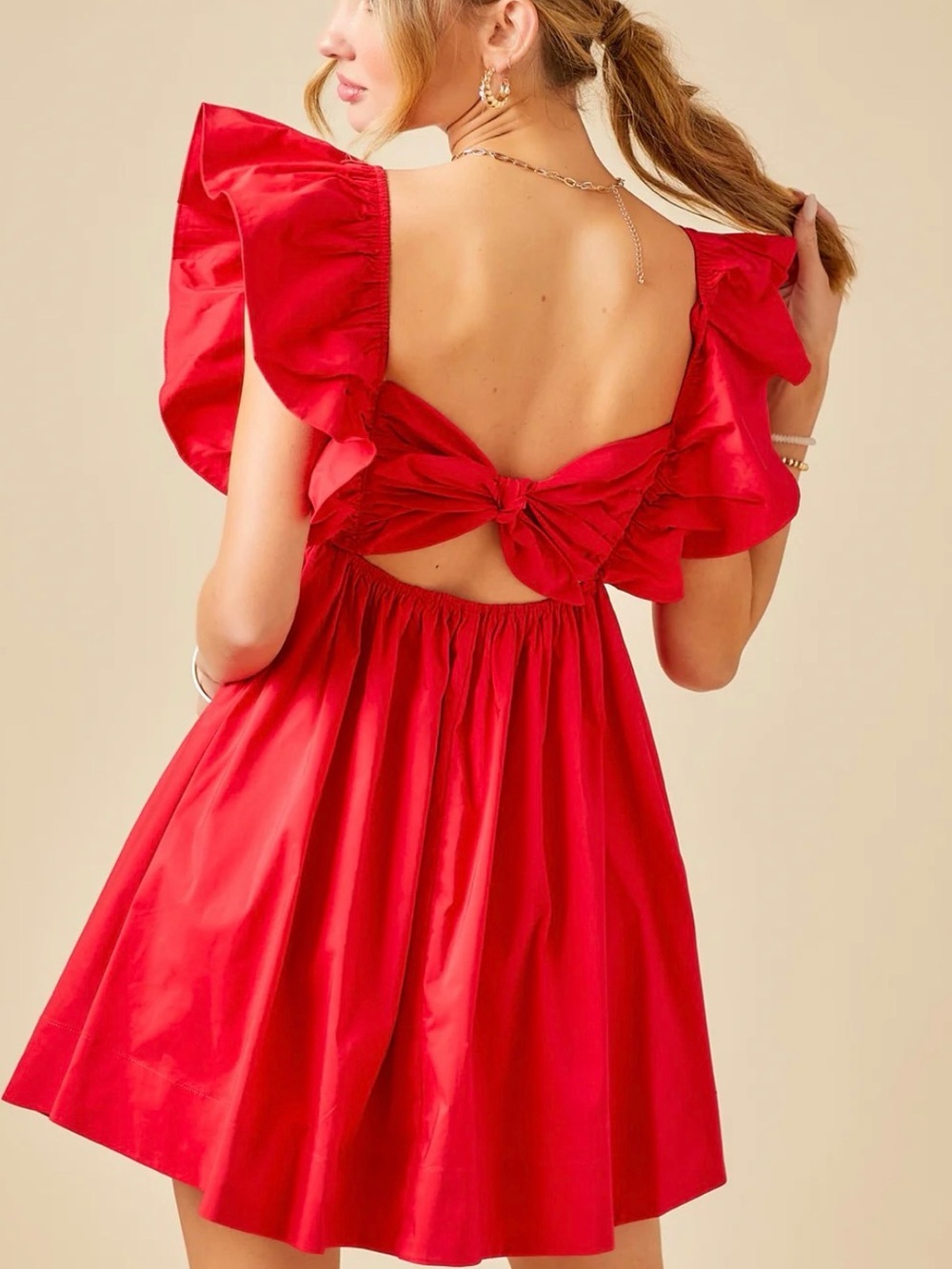 Red Ruffle Sleeve Mini Dress - Picture 3 of 6